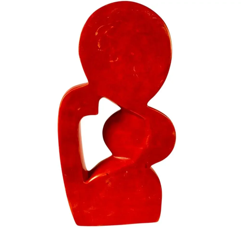 Vintage Modernist Hardstone Sculpture Mother and Child Abstract Red Statue Decor